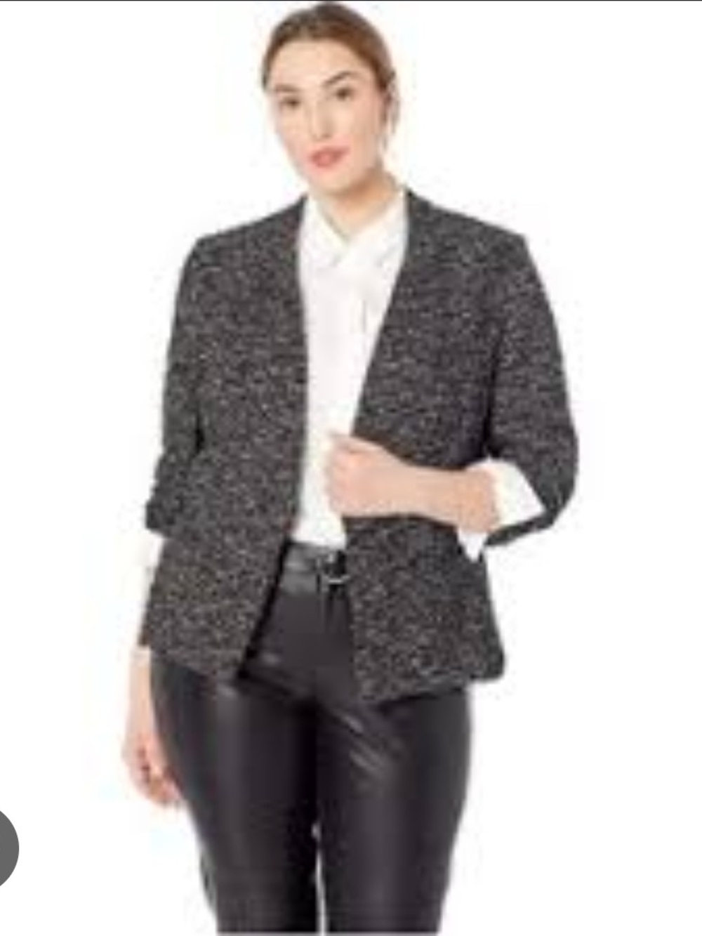 Rachel Rachel Roy Classic Open-Front Women's Tweed Blazer Black/Gray 3X
